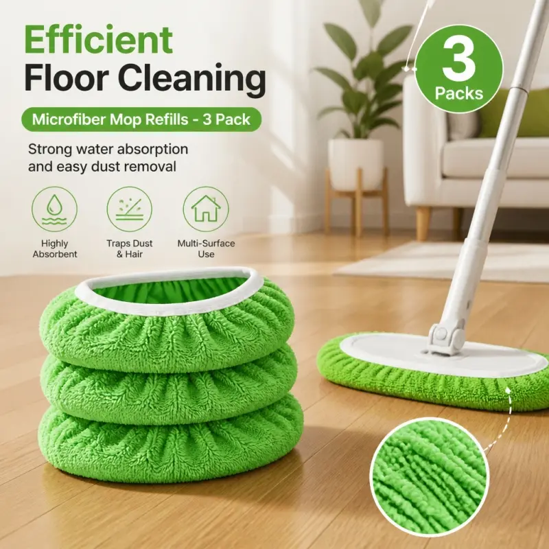 Microfiber Mop Replacement Pads, 3 Pack Universal Flat Mop Covers, Ultra-fine Fiber Dual-use For Wet & Dry Cleaning, Super Water Absorbent, Stain Removable, Easy To Clean And Reusable