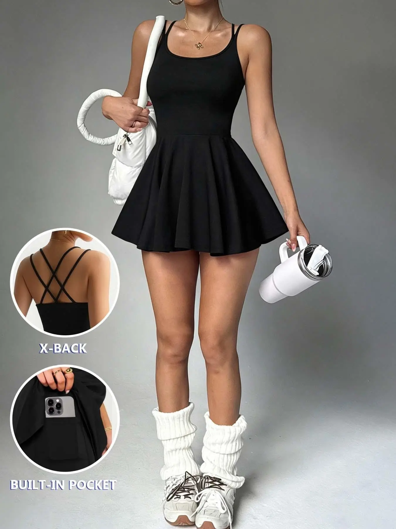 🔥  Viral black tennis skirt, crossed back, slim fit, breathable fabric, perfect for sports and casual outdoor activities. Fashionable TikTok is a must-have for fashion! #Tennis Clothes # Sportswear