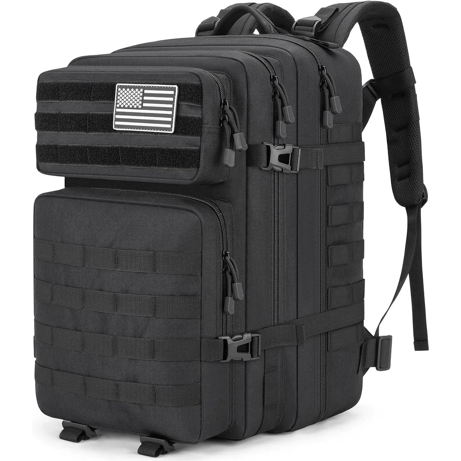 Tactical Backpack 45L Army Military Rucksack, Water Resistant MOLLE EDC Pack, Large 3 Day Bug Out Bag for Men & Women, Durable Outdoor Gear for Hiking, Camping, Hunting, Fishing, Travel (Black)Gift