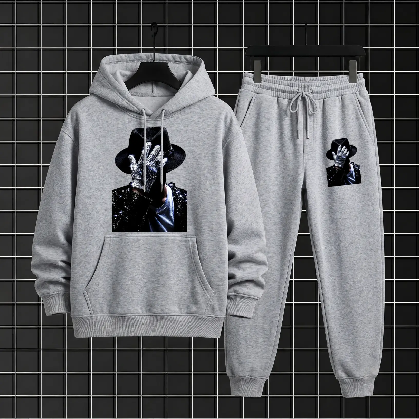 Men’s Oversized Hoodie and Sweatpants Set, Stylish Graphic Design Fleece Tracksuit, Cozy Matching Jogger Outfit for Outdoor, Lounge and Everyday Wear