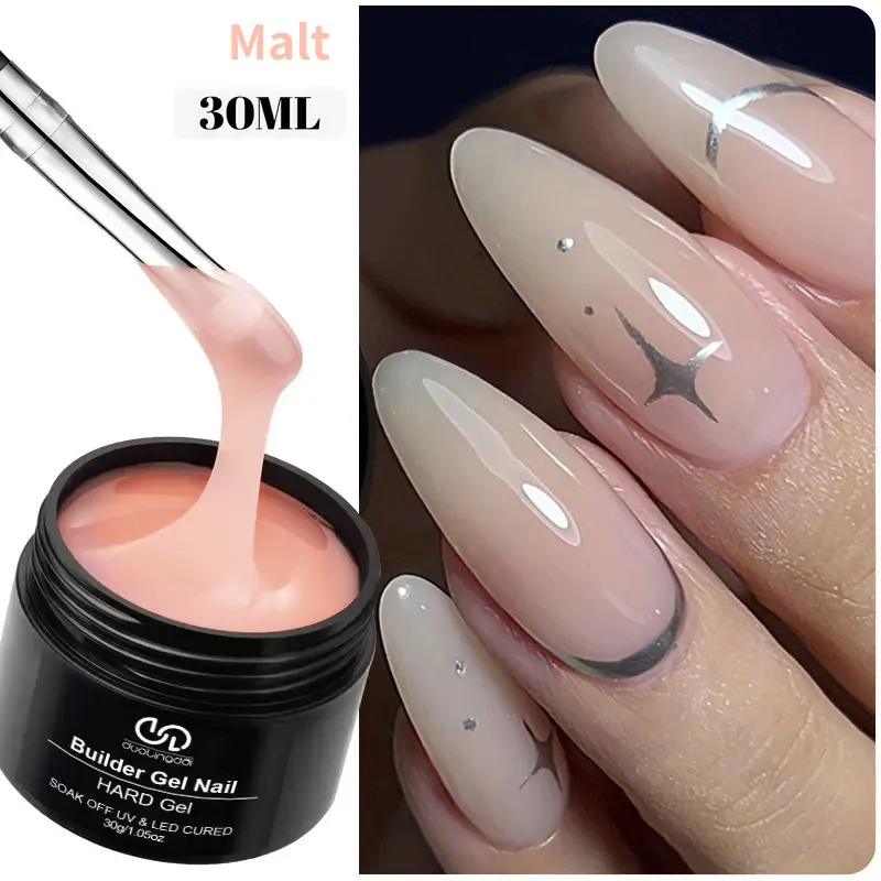 Duolingdai30 Removable Hardening Shape Extender Gel, Transparent Warm Malt Nude Dual Function Nail Gel, UV/LED Curing, Thin Nails Thickening