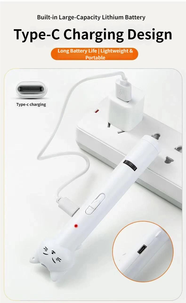 Multi-Function Cat Teaser Wand With Laser & Feather, Rechargeable Interactive Cat Toy With 5 Laser Patterns, Detachable Feather With Bell, Type-C Charging Wand For Indoor Cats, Daily Enrichment Play For Kittens & Adult Cats