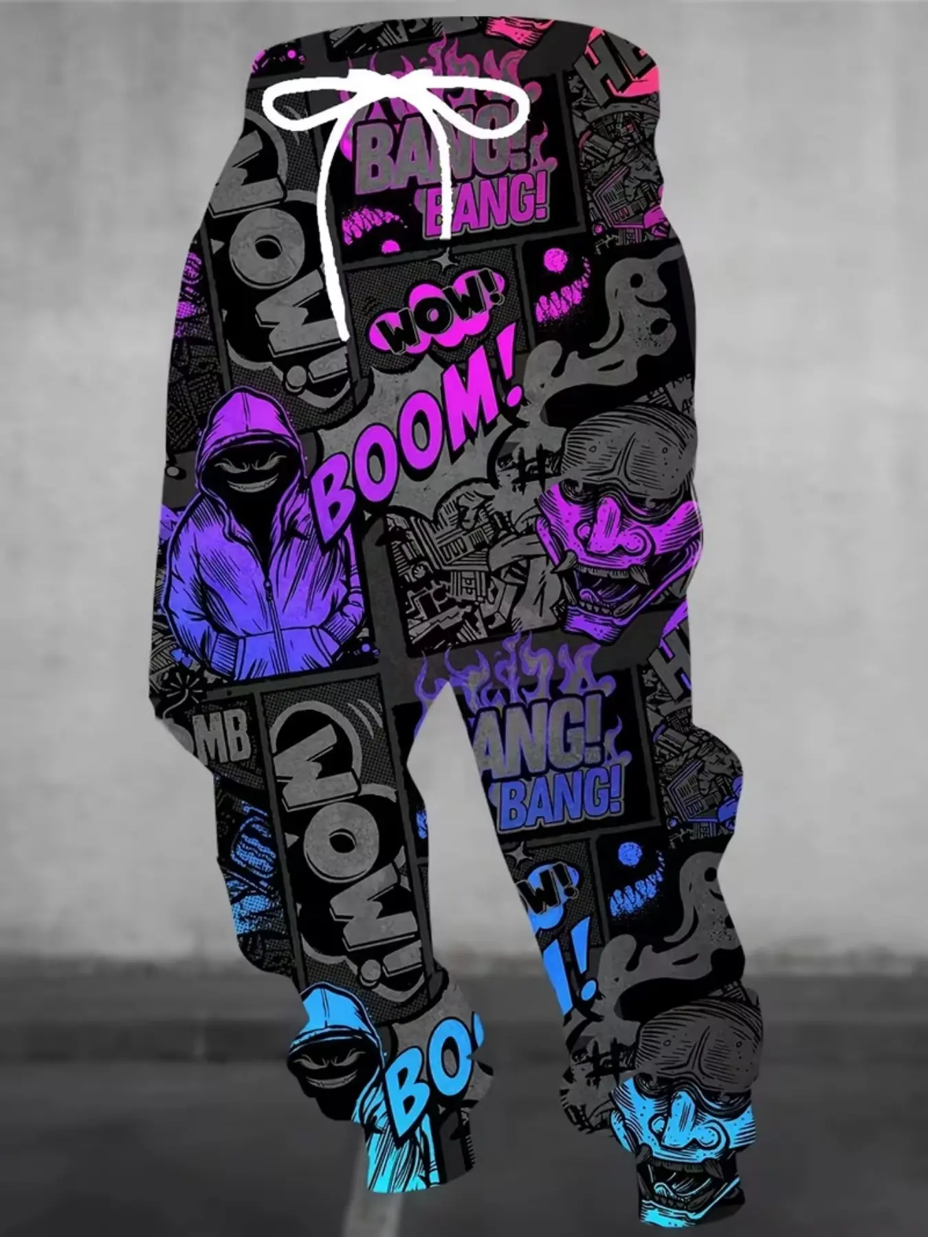 Men's 3D Halloween Comic Letter Print Joggers, Casual Polyester Sport Pants, Drawstring and Pockets, All Seasons