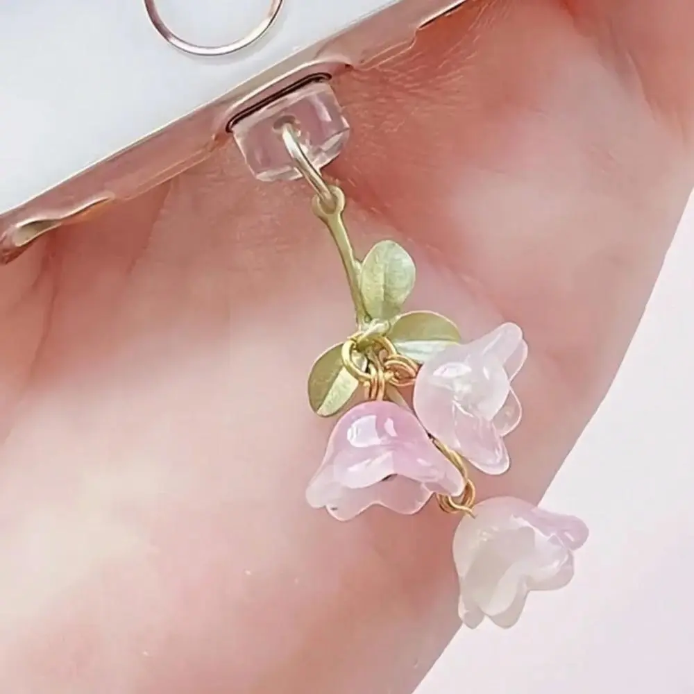 Elegant Lily of the Valley Charging Port Dust Plug Charm, Universal Dust Cover Stopper for Lightning & Type-C Devices, Dual-Purpose Protective Decorative Accessory for Phones & Laptops, Accessories, Smartphone, Cellphone, Handheld, Android, Mobile, Protec