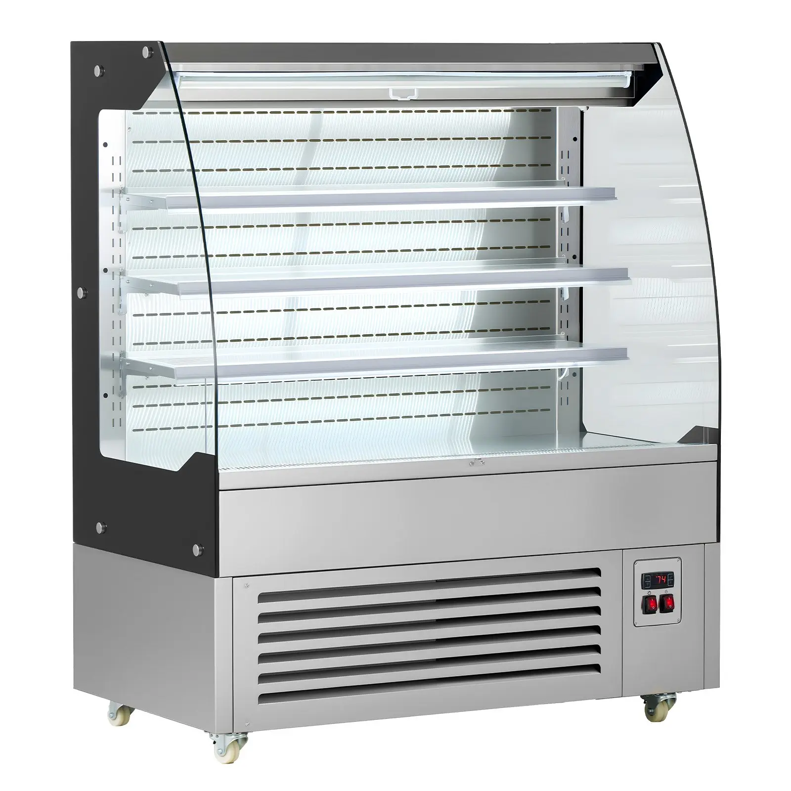 VEVOR Open Air Merchandiser, 7.5 cu. ft. 3-Tier Shelving Commercial Refrigerator, Grab and Go Fan Cooling Display Cooler, with LED Lighting, Night Curtain, Upright for Restaurants, Stores, Office