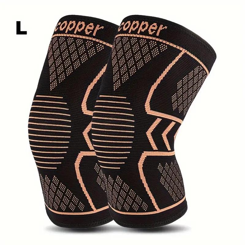 2 Piece Copper Compression Knee Sleeves, Knee Supporter, High Elasticity Anti-Slip, Breathable Knit, Support and Flexibility, Outdoor Sports, Running, Fitness, Knee Pad Volleyball