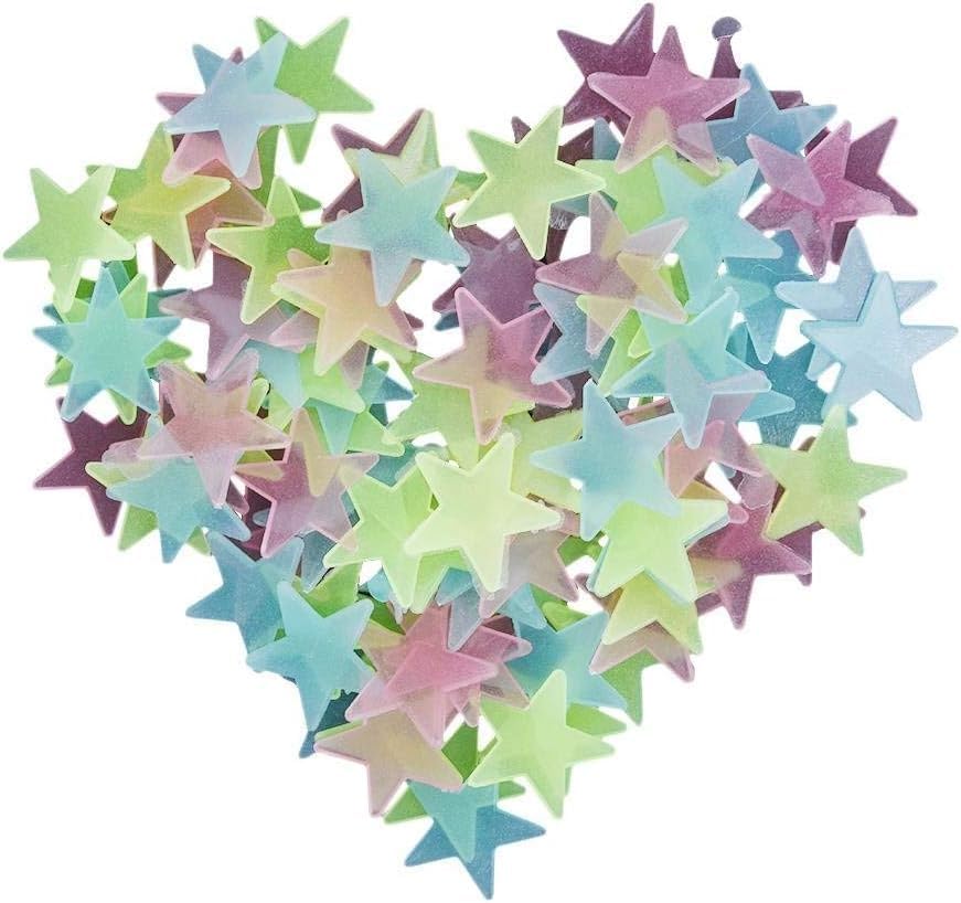 2PCS Glow in The Dark Luminous Stars Fluorescent Reusable Plastic Wall Stickers and Murals or Ceiling Stars Fluorescent Luminous Decal Stickers for Home Décor Accents