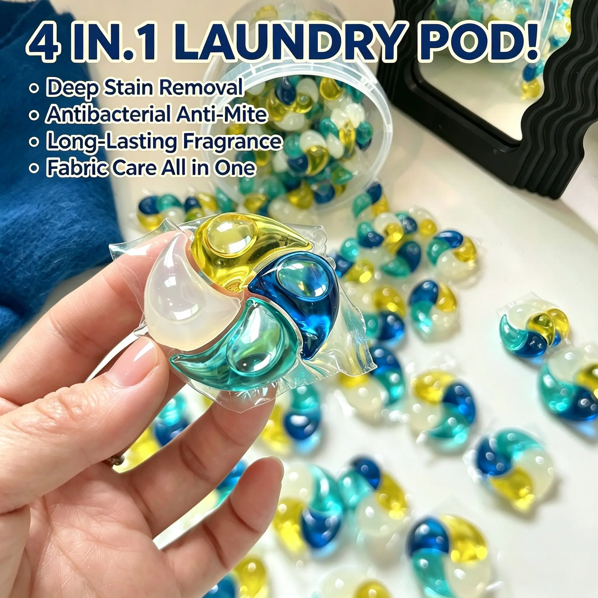 All-In-1 Laundry Detergent beads, 31pcs/62/93pcs Scent Booster Laundry capsules 💐 Concentrated Liquid Fabric Softener, Fruit Scented, Strong Stain Removal, Color Protection 👕✨, Laundry Detergent Balls, Laundry Pods bulk  washing pods