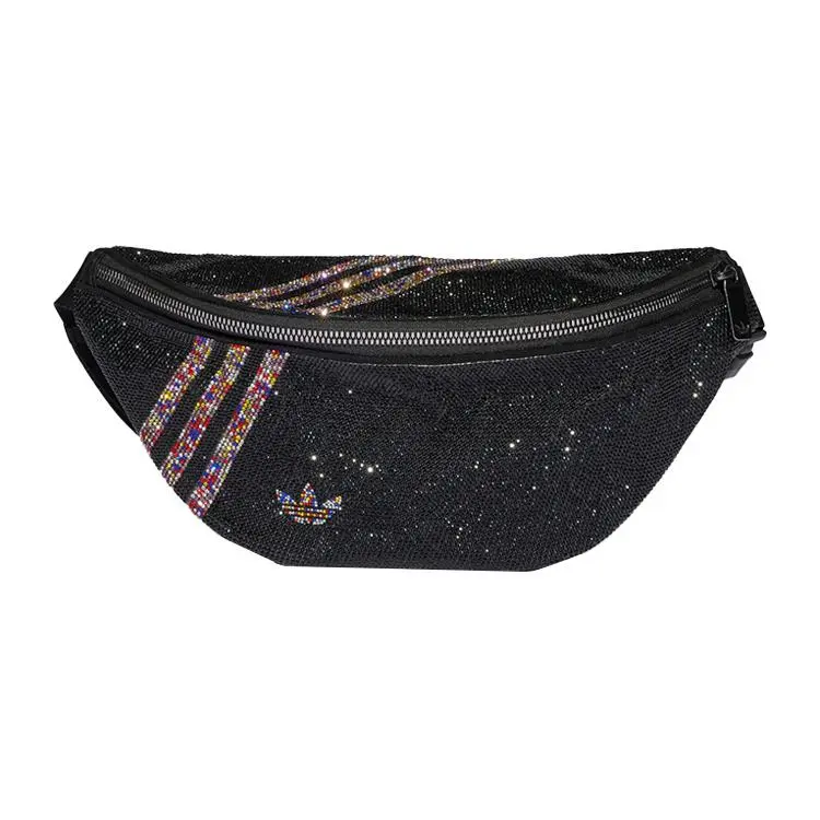 Adidas Originals Glitter-Embellished Polyester Crossbody Waist Bag for Women, Classic Style in Black