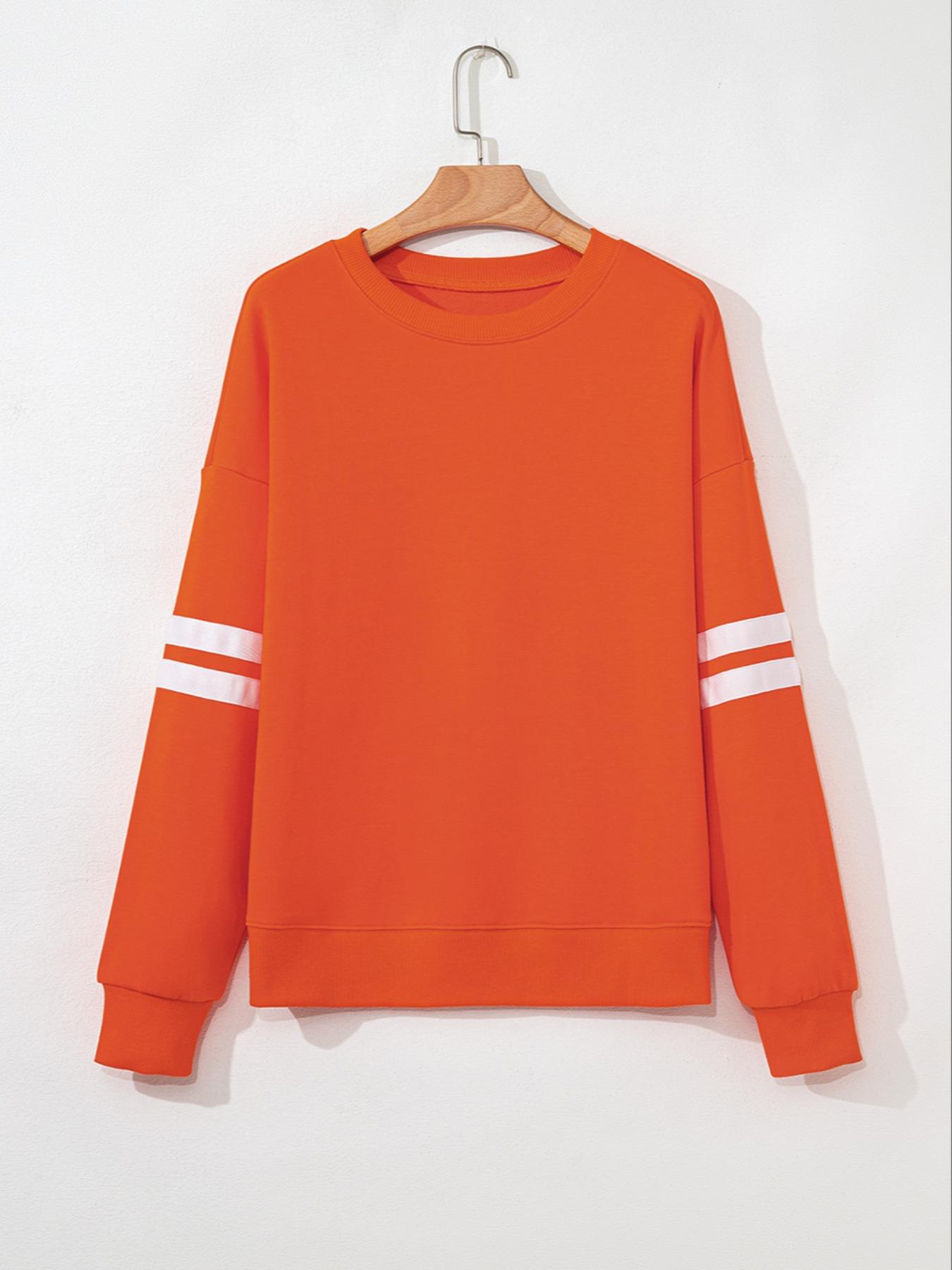 Women's Fall Winter Casual Loose-fit Crewneck Sweatshirt, Long Sleeve Striped Design, Comfortable Oversized Drop Shoulder Top