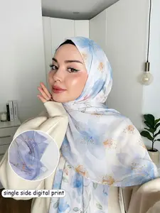 Fashion Gradient Print Cotton Hijab Scarf, Elegant Women's Headwrap, Muslim Daily Wear Headscarf, Soft Beach Long Shawl