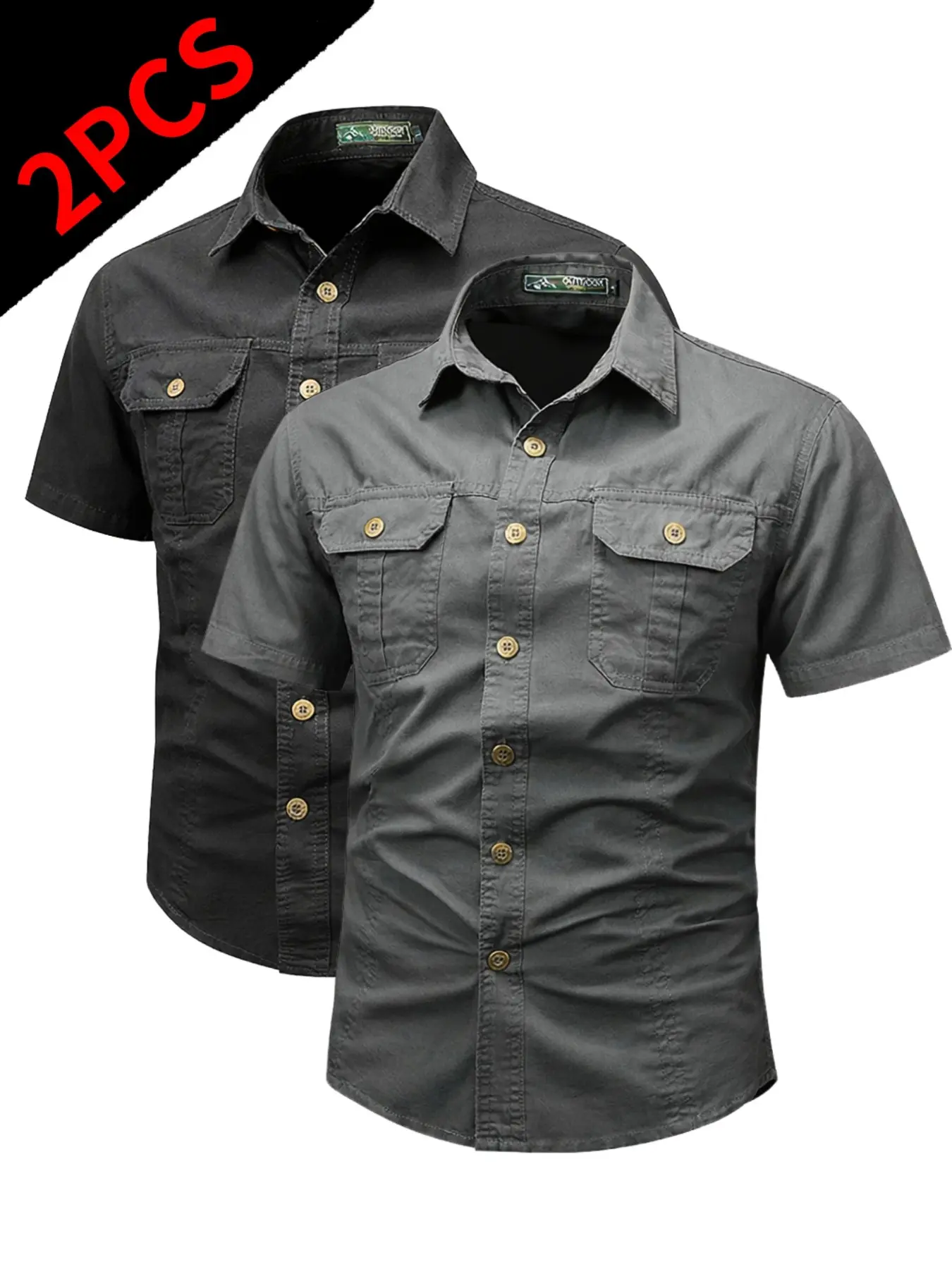 2-Pack American Vintage Double-Pocket Workwear Short Sleeve Shirts, Durable and Comfortable, Perfect for Outdoor and Daily Wear