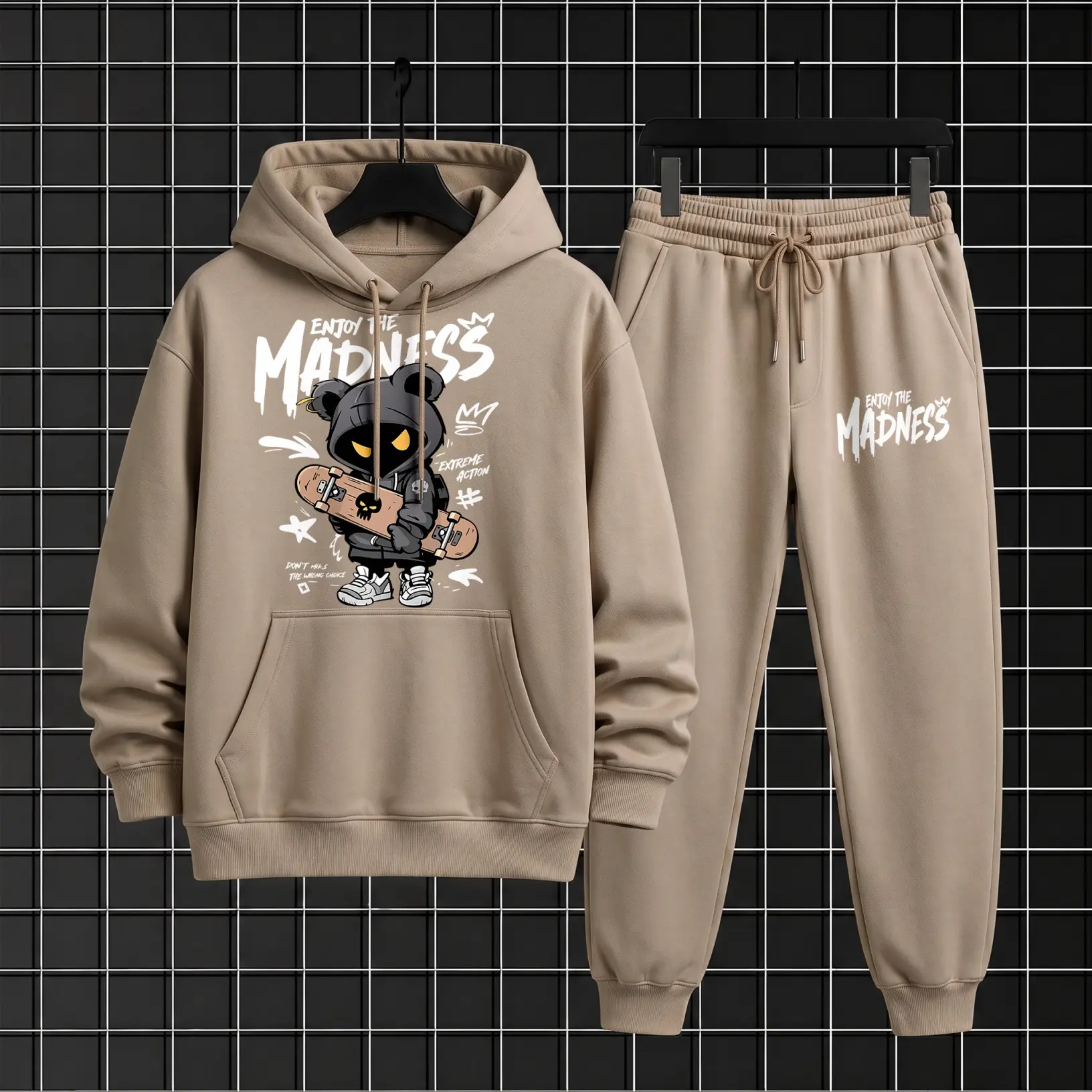 Men’s Casual 2 Piece Hoodie Set, Trendy Graphic Pullover Sweatshirt with Jogger Pants, Comfortable Matching Tracksuit for Streetwear, Travel and Lounge