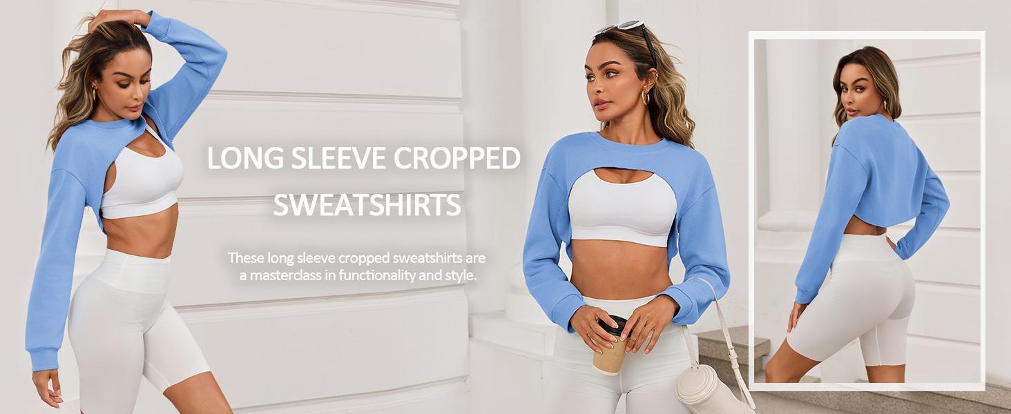 Imily Bela Womens Cropped Sweatshirt Shrugs Long Sleeve Workout Gym Cover Ups Bolero Shrug Y2k Super Crop Tops