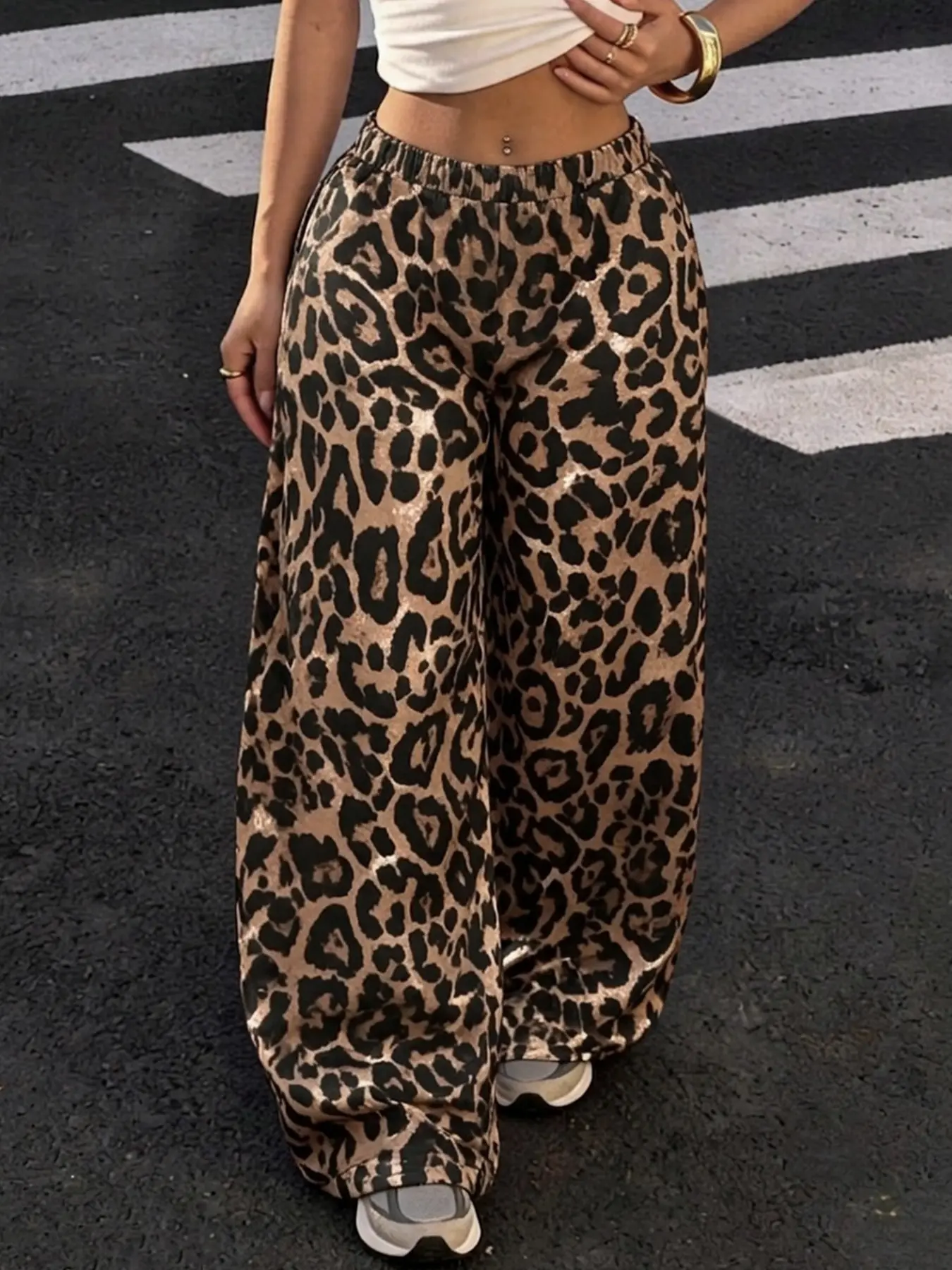 Unisex Leopard Print Sweatpants, Fashionable Party Bottoms, Streetwear Style, Hip Hop, Dance, Motorcycle, School, Teenage Trendy Sportswear
