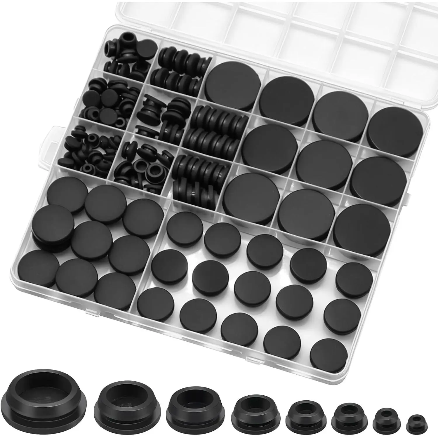 125 count Rubber Plugs for Round Holes, 8 Various Sizes (Black) | Sizes Range from 1/5in to 1in, Flexible Rubber Plugs, Suitable for Furniture,  Panels, DIY Projects