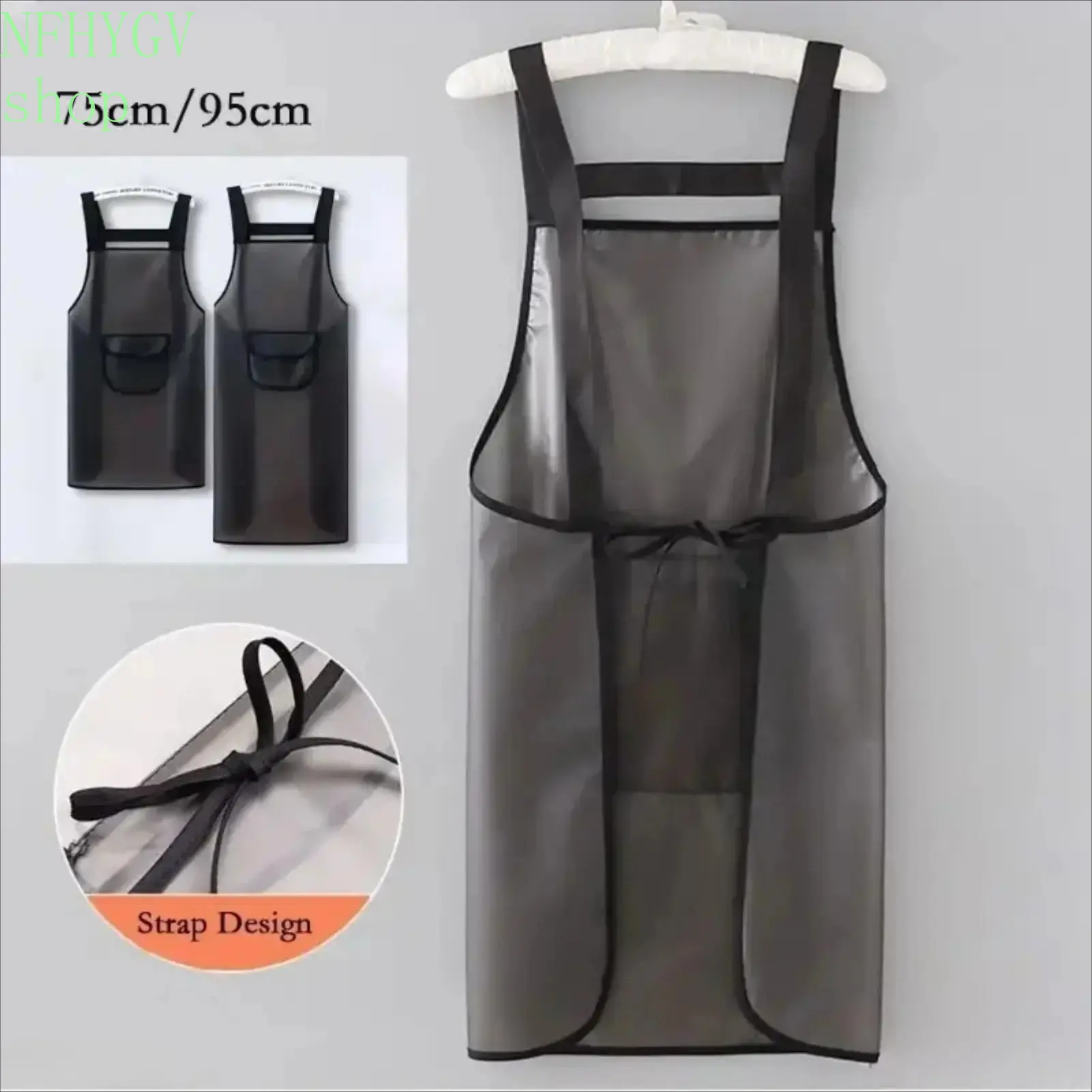 Synthetic PVC Bib Apron For Kitchen Use, Transparent Black Waterproof And Oil-Proof Cover, Reusable Durable Apron Offered In Two Sizes Of 75cm And 95cm