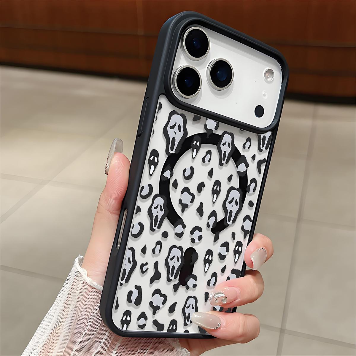 Scream Mask Clear Magnetic Phone Case , Support MagSafe Silicone Bumper Protective Cover For iPhone X 11 12 13 14 15 16 17 Pro Max Plus Air Girl Spooky Faces And Wild Patterns