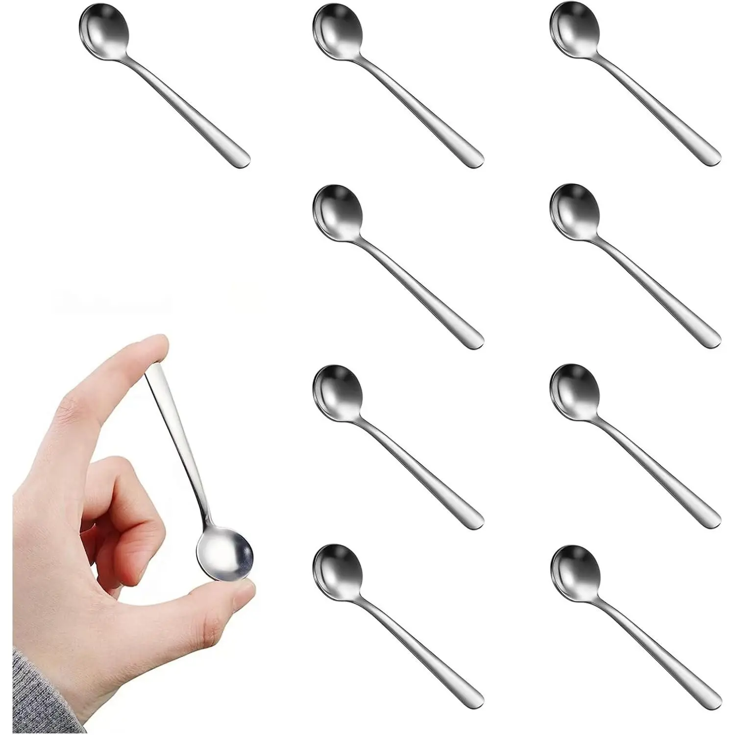 Tiny Spoons for Spice Jars 3.5 Inches Mini Salt Condiment Spoons, Set of 10, Silver