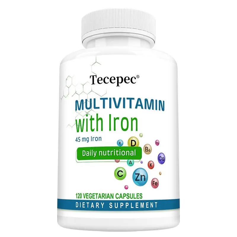 Tecepec Iron-Rich Multivitamin Supplement supports daily energy and immune health. 120 capsules.