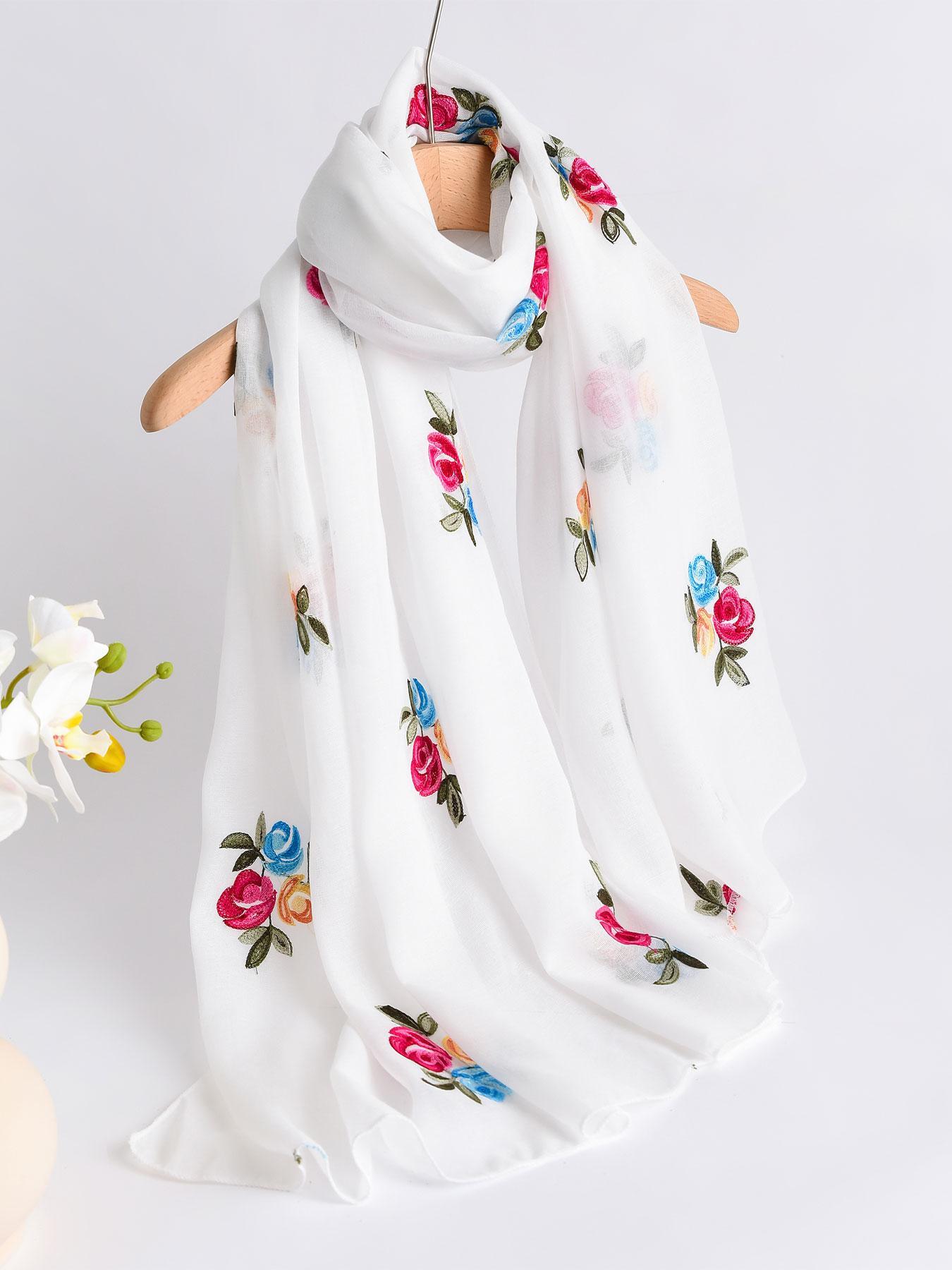 Floral Print Long Scarf, Fashionable Soft Comfortable Shawl for
