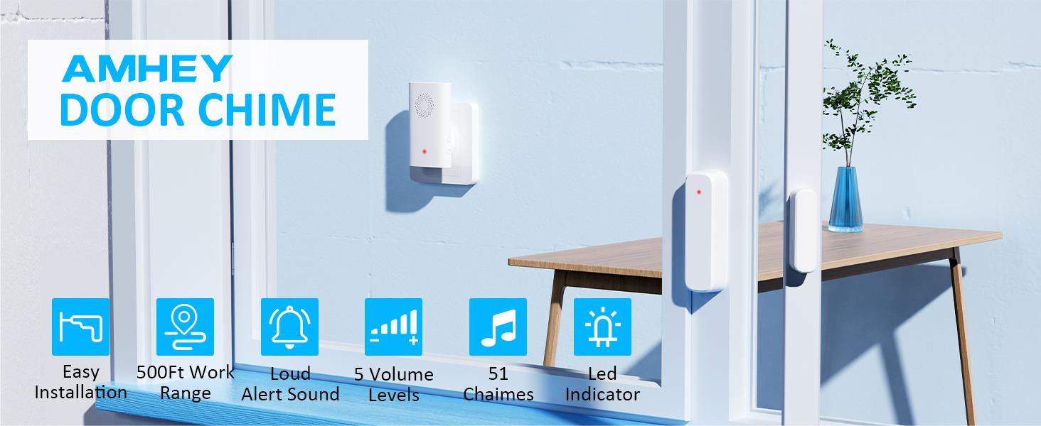 Wireless Door Sensor Chime, Door Open Alarm When Entry Business/Office/Store (500ft Range 51 Ringer Adjustable Volume) Home Alert Bell for Kid/Toddler Safety