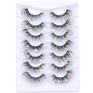 Glitter Lashes Dramatic False Eyelashes with Shinny Glitter Decorative Colored Lashes Glow in the Dark Faux  Eyelahses  Strip Lashes Pack 7 Pairs