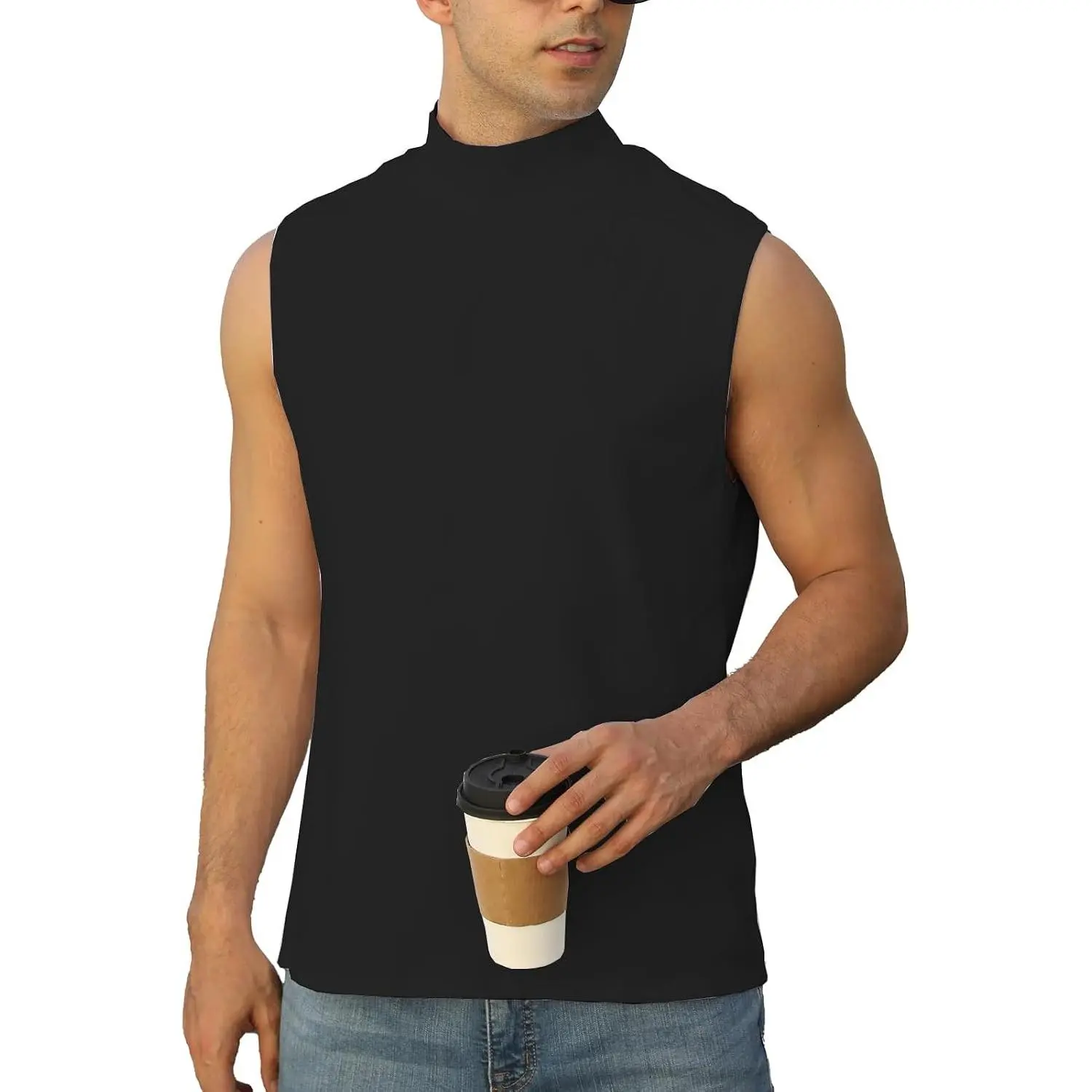 Mens Mock Turtleneck Tee Shirts Sleeveless Casual Basic Slim Fit Knitted Pullover Tank Tops