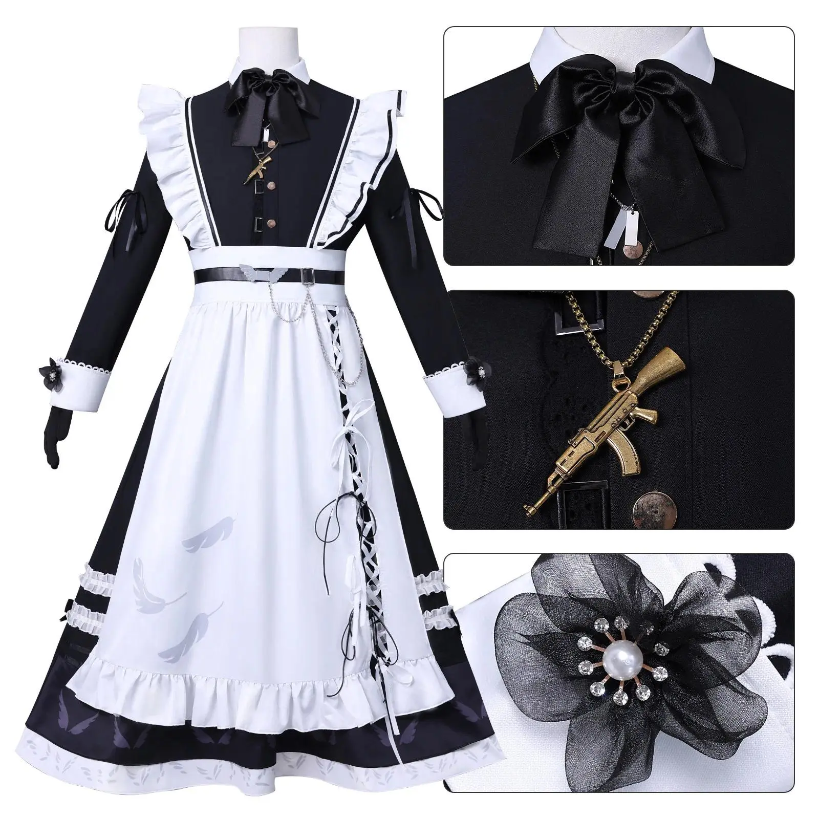 Vtuber Kanae Cosplay Costume Japanese Style Maid Outfit Black White Long Dress Lolita Unisex Men Women Anime Party Roleplay Suit