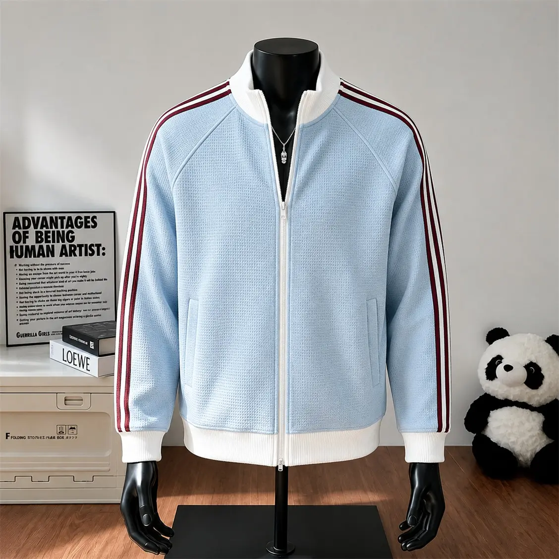 Unisex Zip Up Jacket, Textured Lightweight Track Jacket for Men and Women, Casual Stand Collar Long Sleeve Athletic Jacket, Retro Sport Style Outerwear, Streetwear Sweatshirt Jacket for Daily Wear