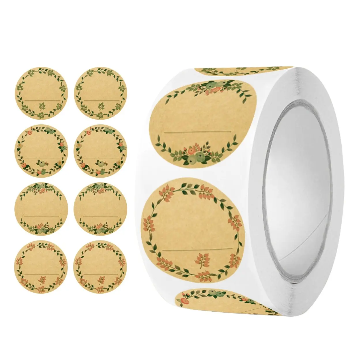 Vintage Flower Pattern Round Labels, 500pcs/roll Retro Sealing Stickers, Adhesive Tags for Business, Boutiques, Retailers, Envelopes, Mail, Circle Labels