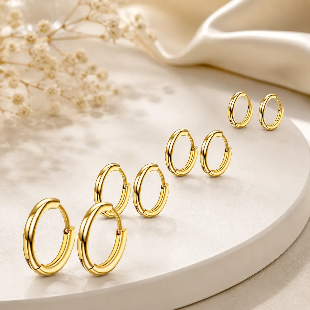 4 Pairs 316L Stainless Steel Hoop Earrings Set for Men Women Hypoallergenic Silver Cartilage Earrings Multiple Sizes 8mm 10mm 12mm 14mm Classic Lightweight Piercing Hoops Daily Wear Jewelry Pack