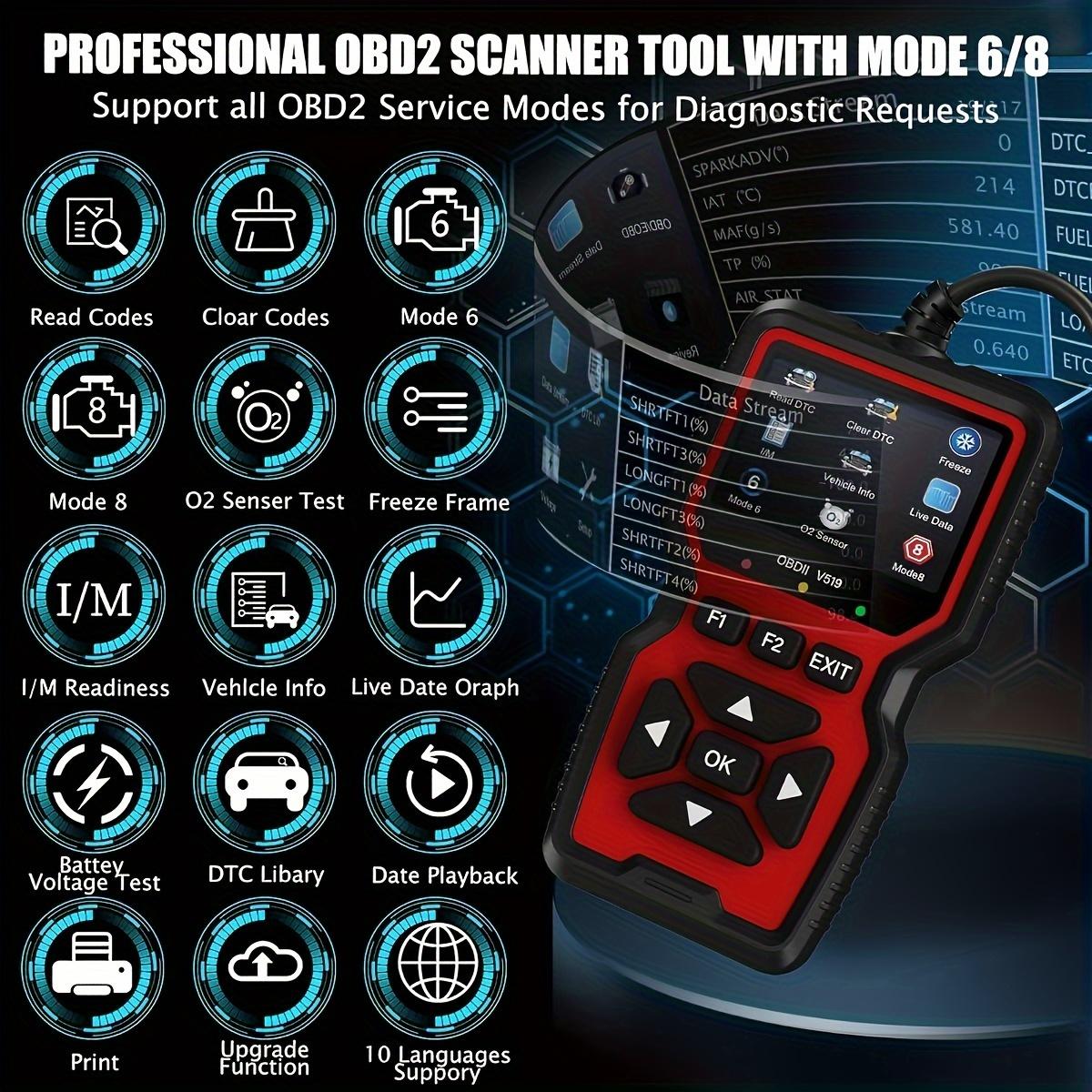 Car OBD2 Scanner Diagnostic Tool Code Reader, Car Voltage Tester Engine Fault Code Scanner, Charging Tester Diagnostic Tool For OBDII Protocol Cars V519-red
