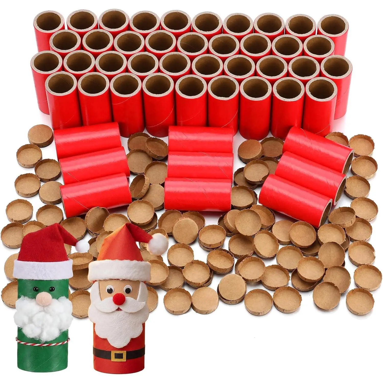 50 Pcs Red Cardboard Tubes for Craft 1"x2-1/2"x3/25" Cardboard Tubes and End Plugs Toilet Paper Rolls for Crafts Classroom Family DIY Projects Christmas Birthday Decor