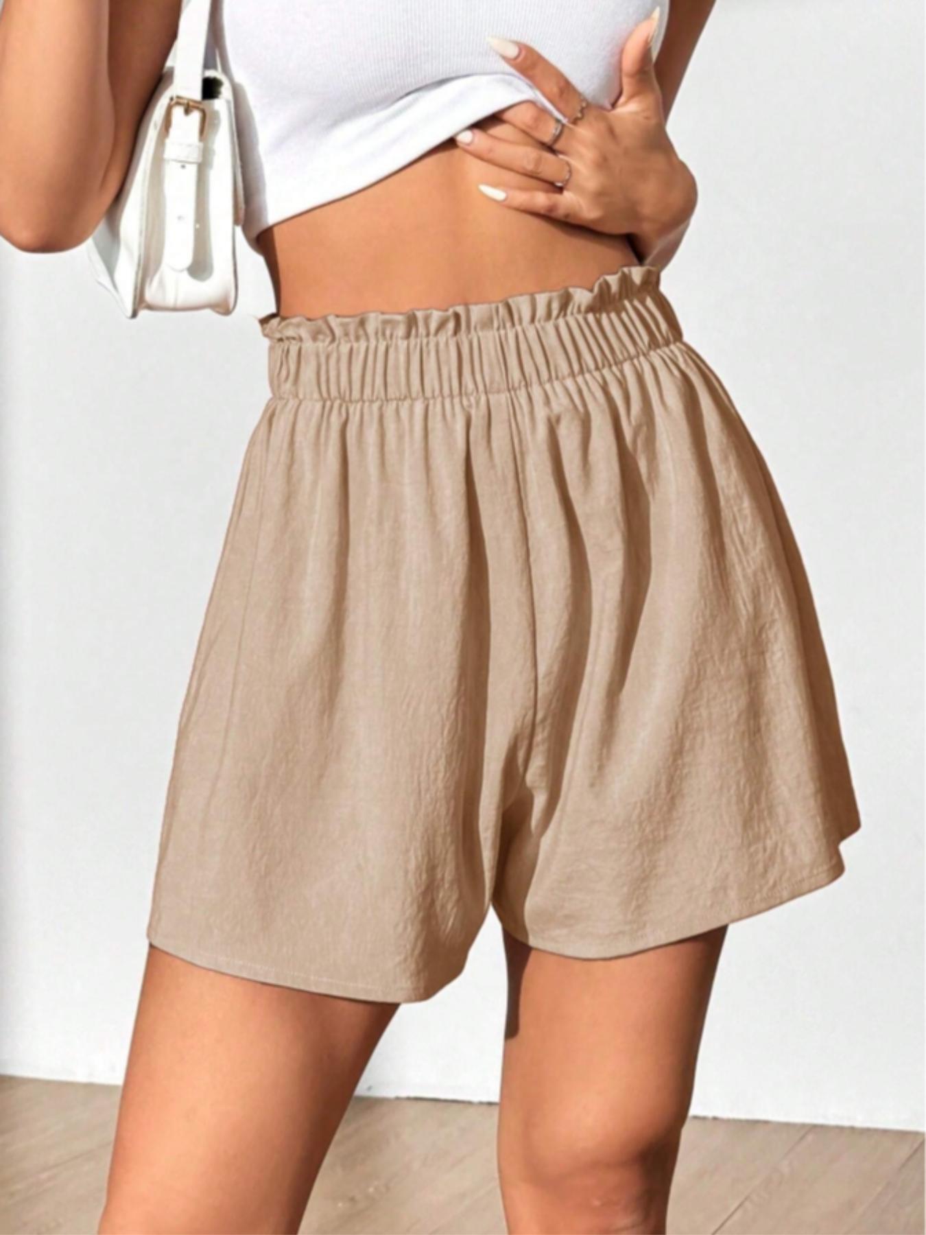 Women's Solid Color Wide Leg Shorts, Casual Relaxed Shorts, Casual Comfy Bottoms for Daily Wear, Ladies Bottoms for Summer
