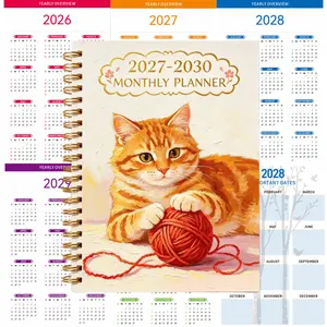 2027-2030 monthly planner, A5 size, gradient-colored inner pages, cute orange cat theme, four-year diary, spiral-bound planner with calendar pages, includes expense tracking and wish lists, goal planning and daily records, suitable for school, work, and d