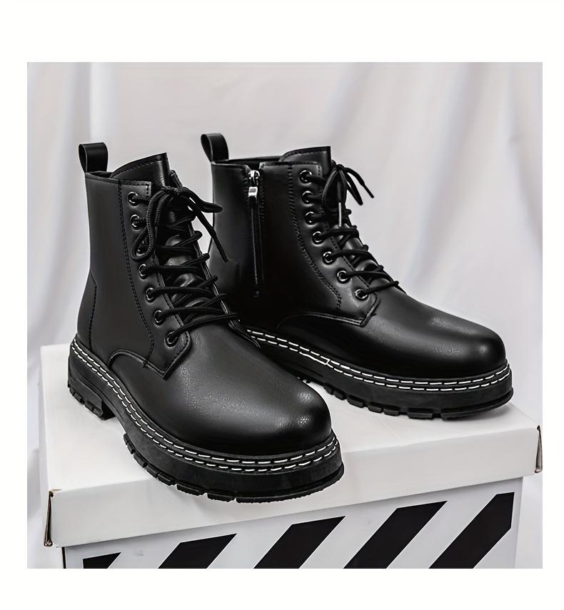 Four Seasons Fashion Trendy Men'S Black Boots Mid-Top Lace-Up Men'S Boots