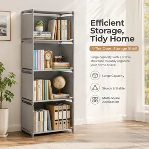 Four-Tier Open Shelving Unit, Durable Fabric Bookcase, Open Bookshelf for Bedroom, Living Room, Office, Multi-Scene Storage Solution