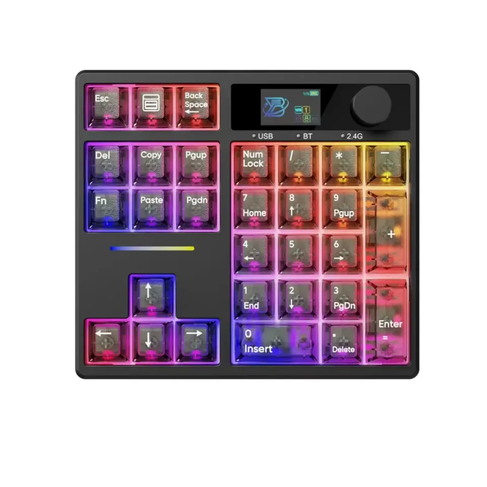Boyi TD31Pro Mechanical Numpad - Mini Tri-Mode (Bluetooth5.0, 2.4G, Type-C) Gaming PC Accessories with Hot Swappable RGB, PBT Caps, Gasket Mount, Programmable Screen Display & Knob for Gamers/Dev, Win/Mac