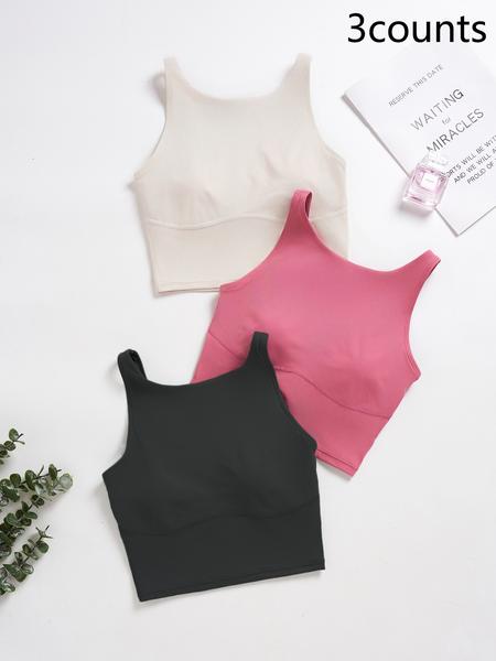 Women's Solid Color Crop Yoga Sports Bra, Breathable Comfortable Sports Bra, Ladies Sportswear for Indoor Outdoor Wear