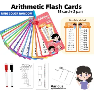 Children Erasable Arithmetic Flashcards, Addition Subtraction Multiplication Division, Double-Sided Reusable, Portable Math Learning Cards