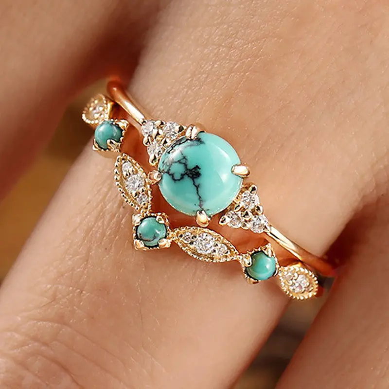Women's Retro Turquoise Alloy Stackable Rings - Elegant Silver-Tone Western Costume Jewelry Sets for Women, Ideal Gift for Daily Wear, Party
