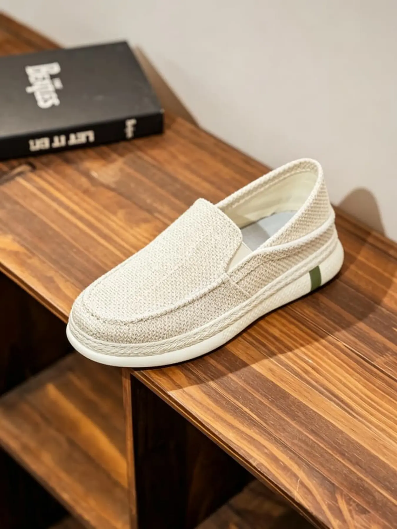 Men's Two-way Wear Linen Slip-on Loafers, Japanese Retro Breathable Woven Thick Sole, For Commuting And Home Wear
