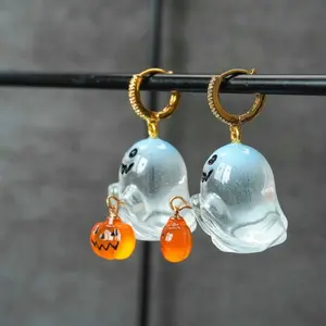 Halloween Pumpkin Earrings, Spooky Earrings, Hoop Clasp Earrings, Cute Halloween Jewelry, Earrings with Pumpkin, Gifts for Her