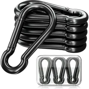 Carabiner Clips Spring Snap Hook, Iron Heavy Duty Caribeaners for Key, Keychain Hooks for Hammocks, Backpacks, Outdoor Gear, Set of 6 (Black)