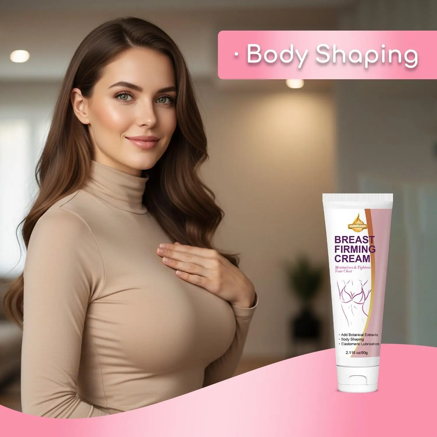 Plant-based breast firming care lotion, bust cream, moisturizes and nourishes breast skin, deeply hydrates and softens, soothes and improves skin elasticity, gently maintains a smooth and defined contour, provides long-lasting hydration and firming.