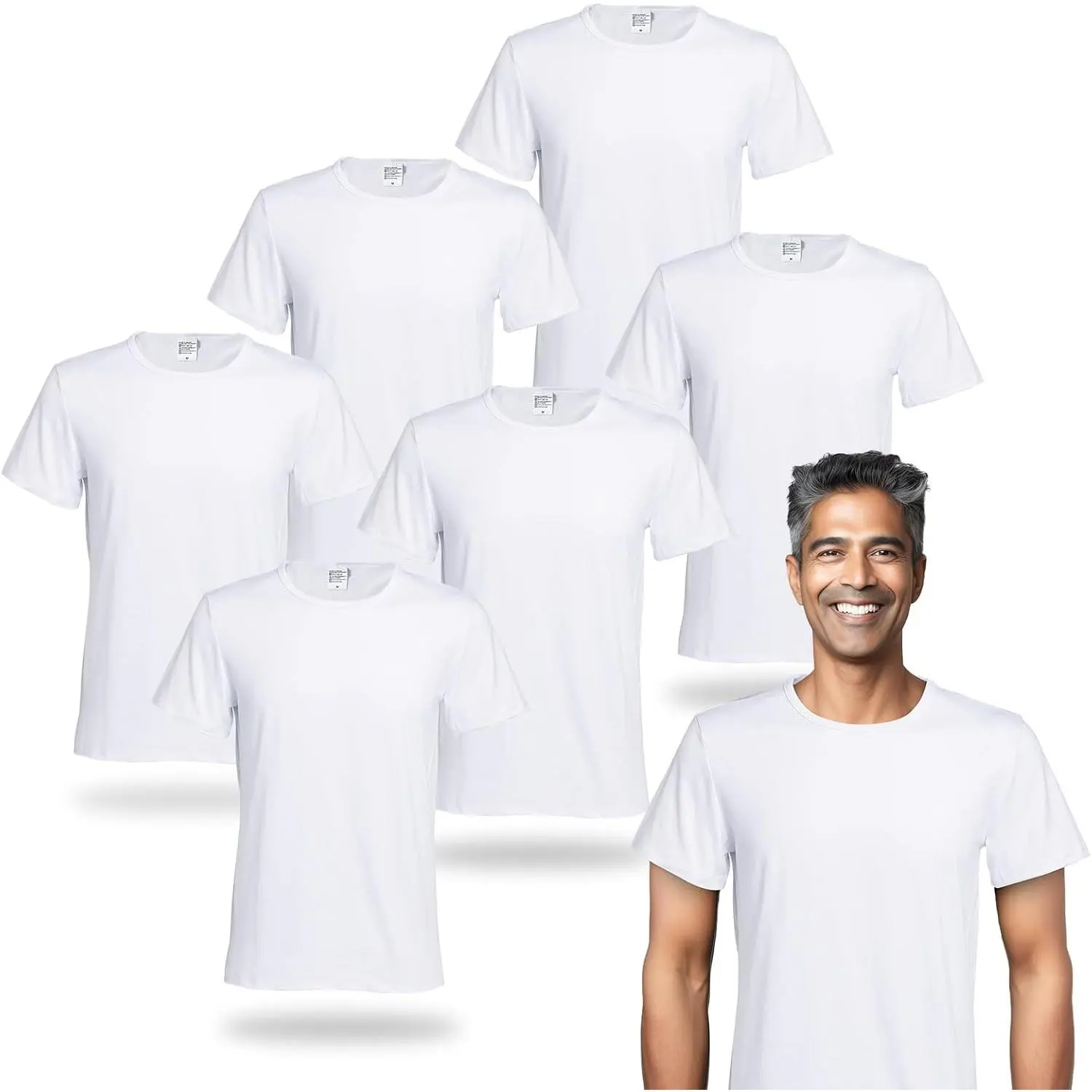 6-Pack White Polyester Adult T-Shirts for Sublimation Printing, Crew Neck, Short SleeveGift