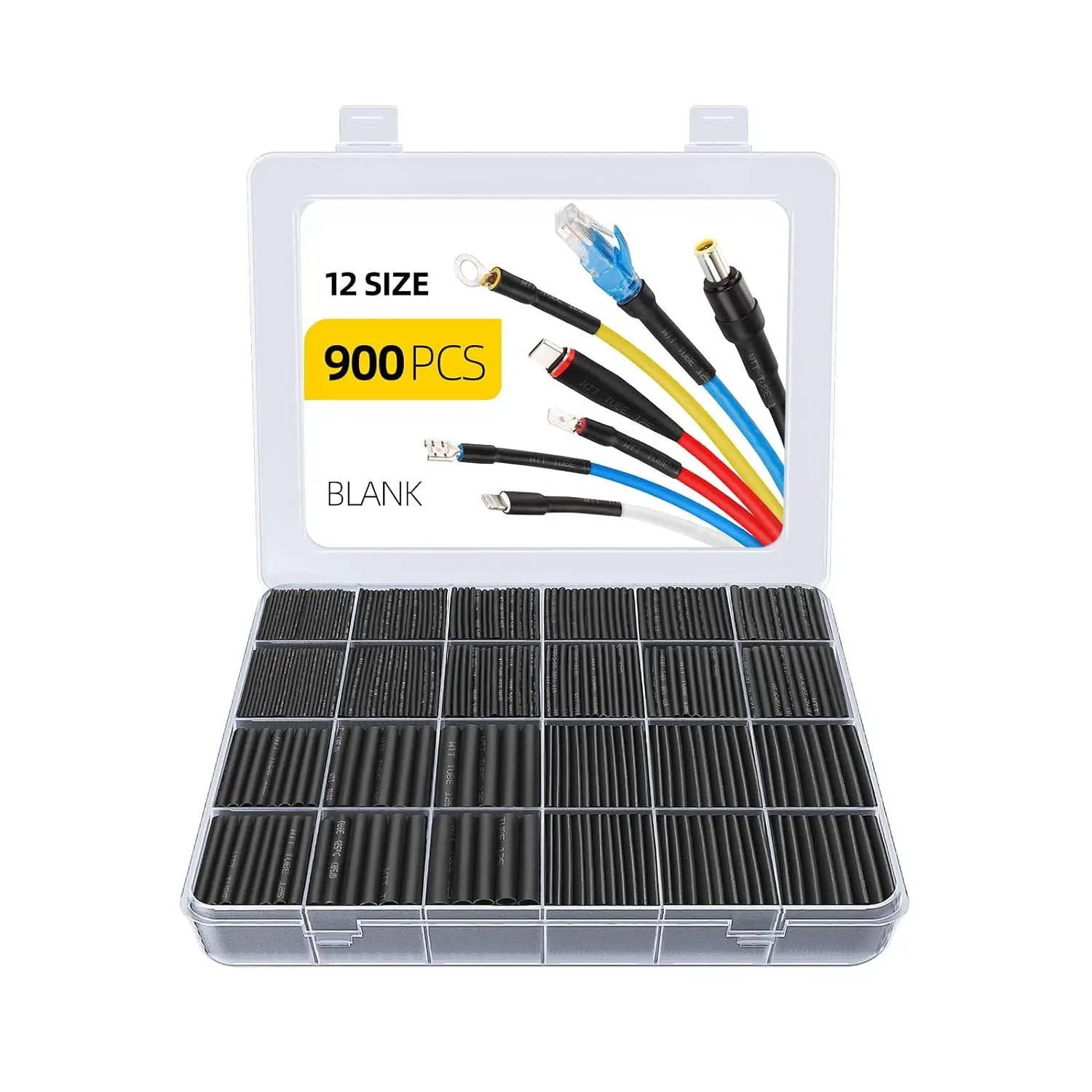 900 count Wire Heat Shrink Tubing Kit, 2:1 Industrial HeatShrink Tube for Wire | Black  Wire Shrink Wrap Tubing includes 12 Sizes for Automotive, Electrical, Marine and DIY Repair projects