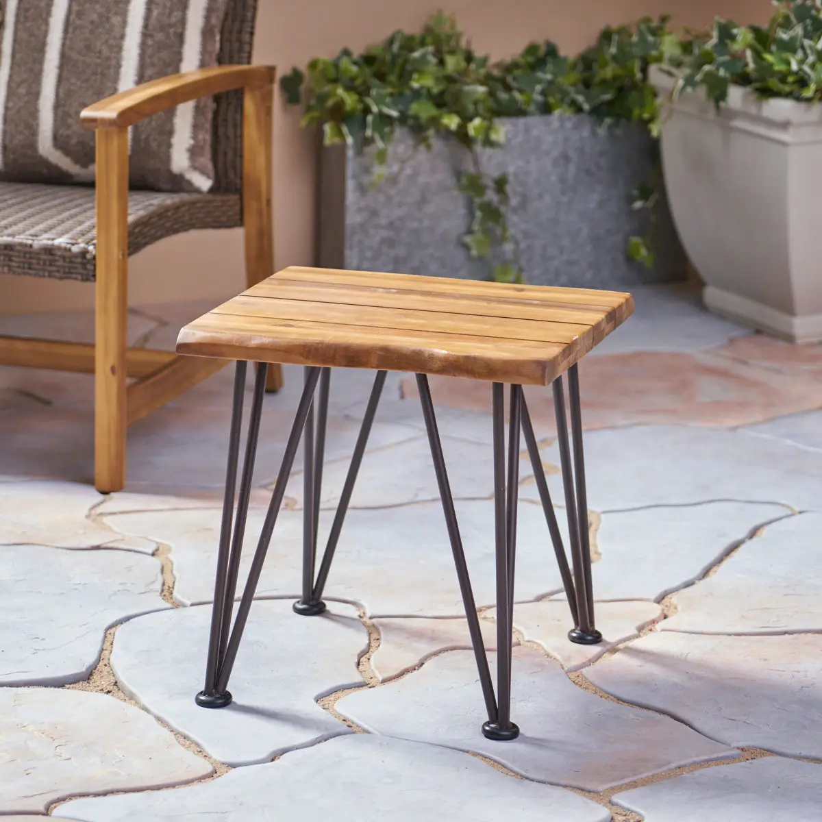 ZION Industrial Wood-and-Metal Accent Table, Ideal for Indoor Sports & Outdoor Leisure Use