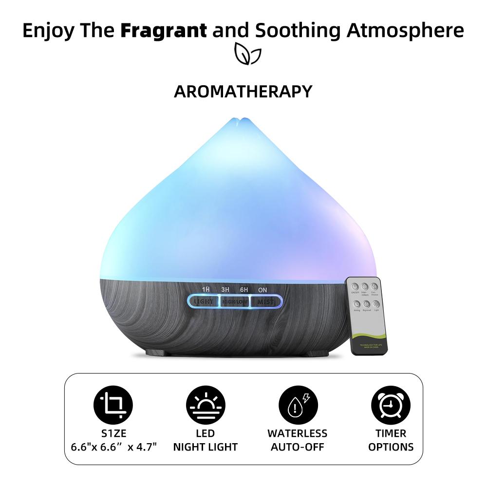 Perfect for Bedroom & Office  500ml Remote Control Aroma Diffuser, Humidifier & Mood Light with 6 Premium Essential Oils